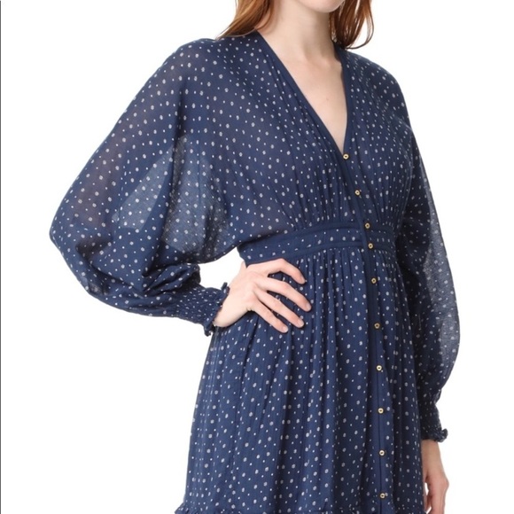 Ulla Johnson Paulette Blue Dress Cotton Size 2 Patterned Floral Ditsy Midi Dress - Picture 8 of 17